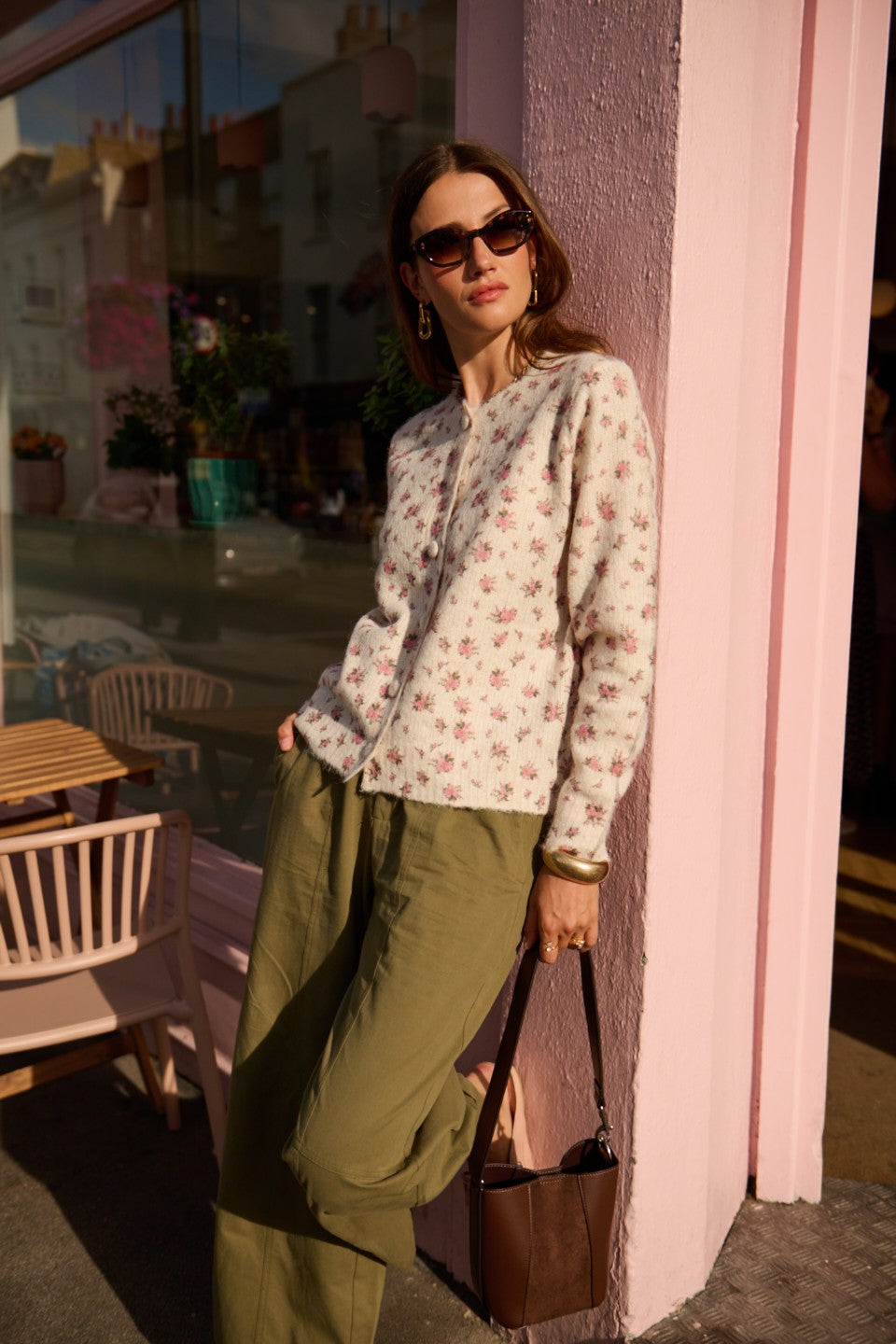 Amelia pink floral button cardigan