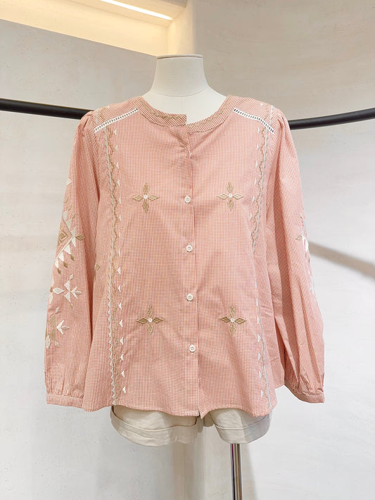 Hazel chequered embroidered blouse
