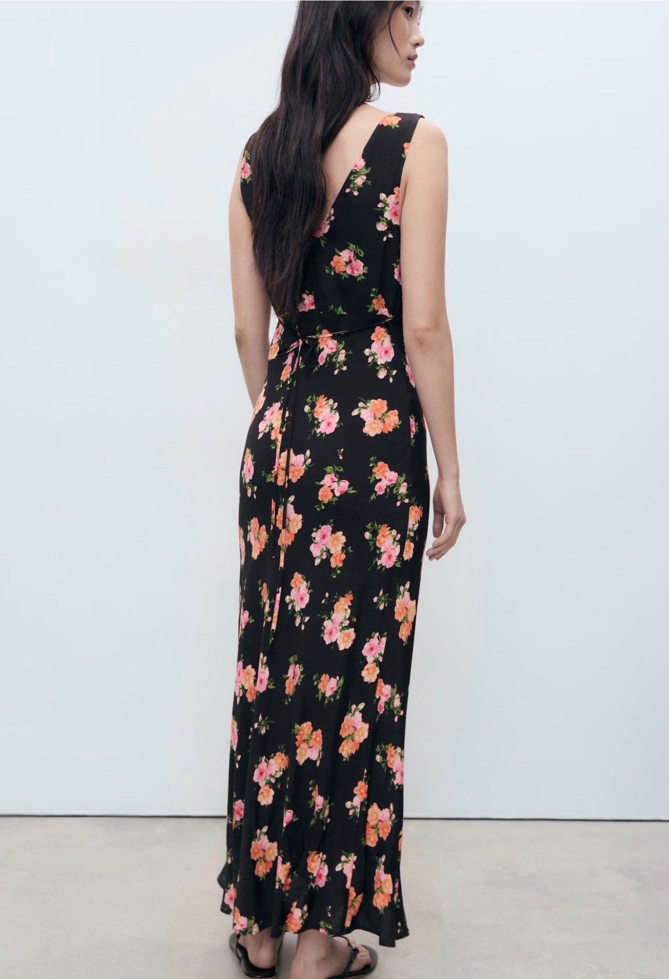 Imelda black floral v neck dress