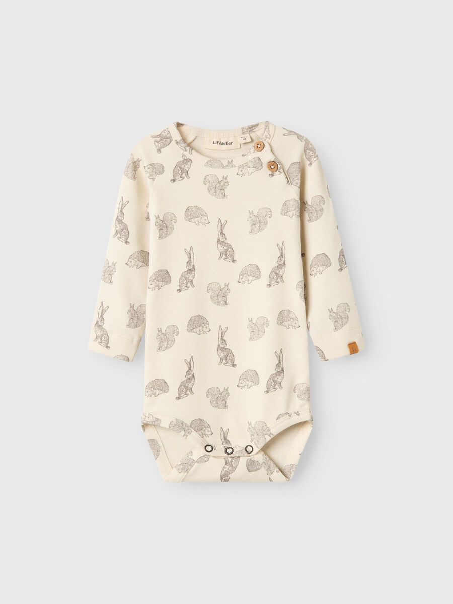 LIL' ATELIER animals beige LONG SLEEVED ROMPER