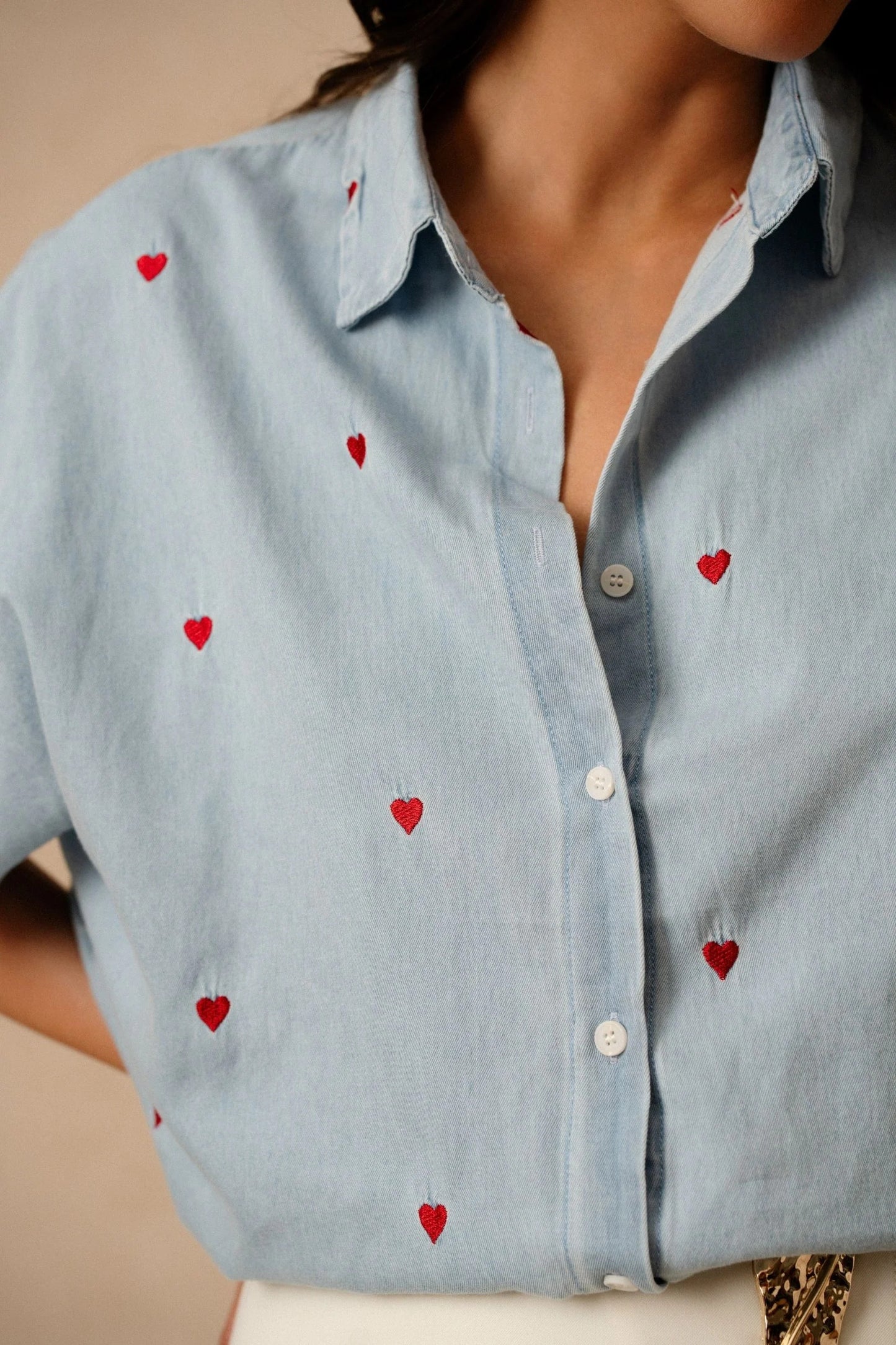 Hannah blue denim heart shirt
