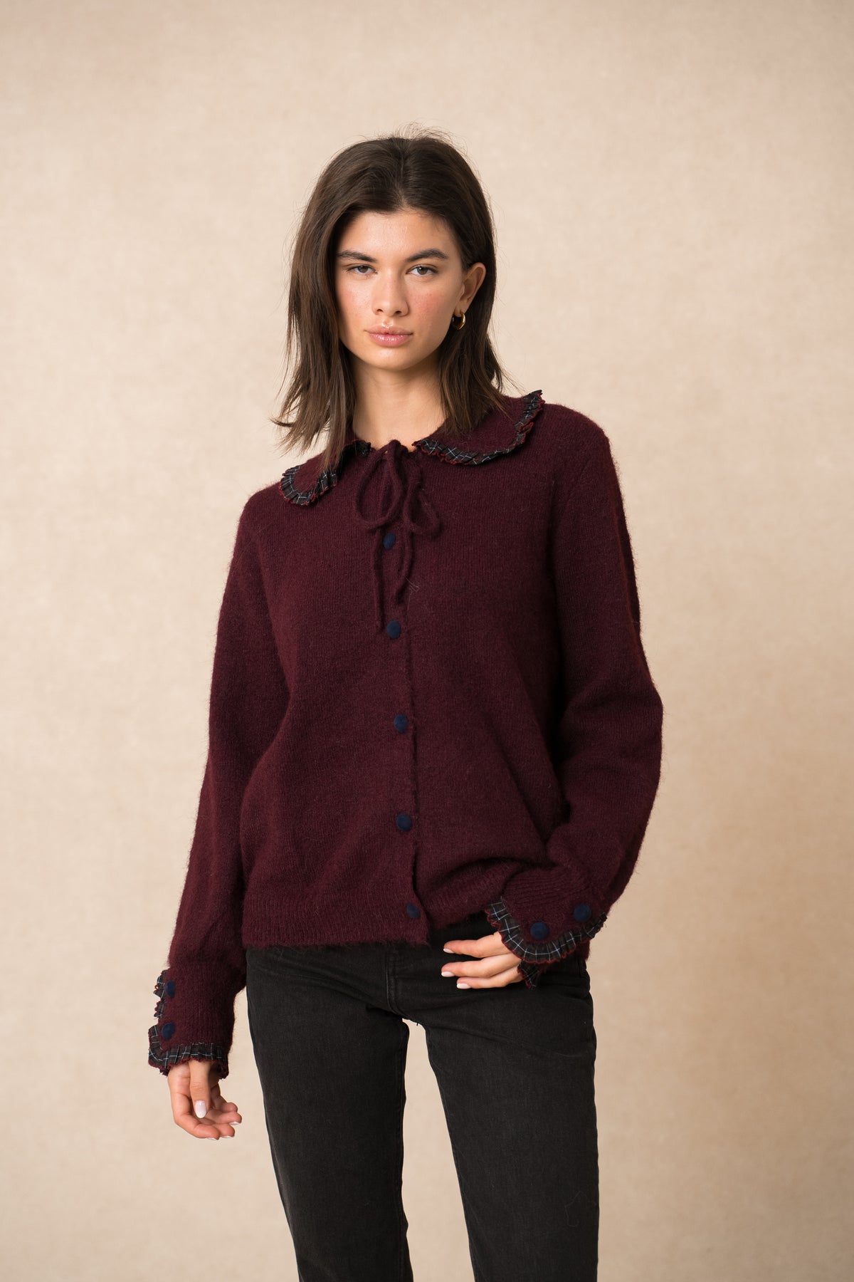 Justine burgundy Peter Pan collar jumper