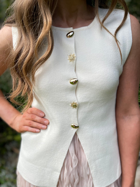 Ada cream waistcoat sun gold buttons