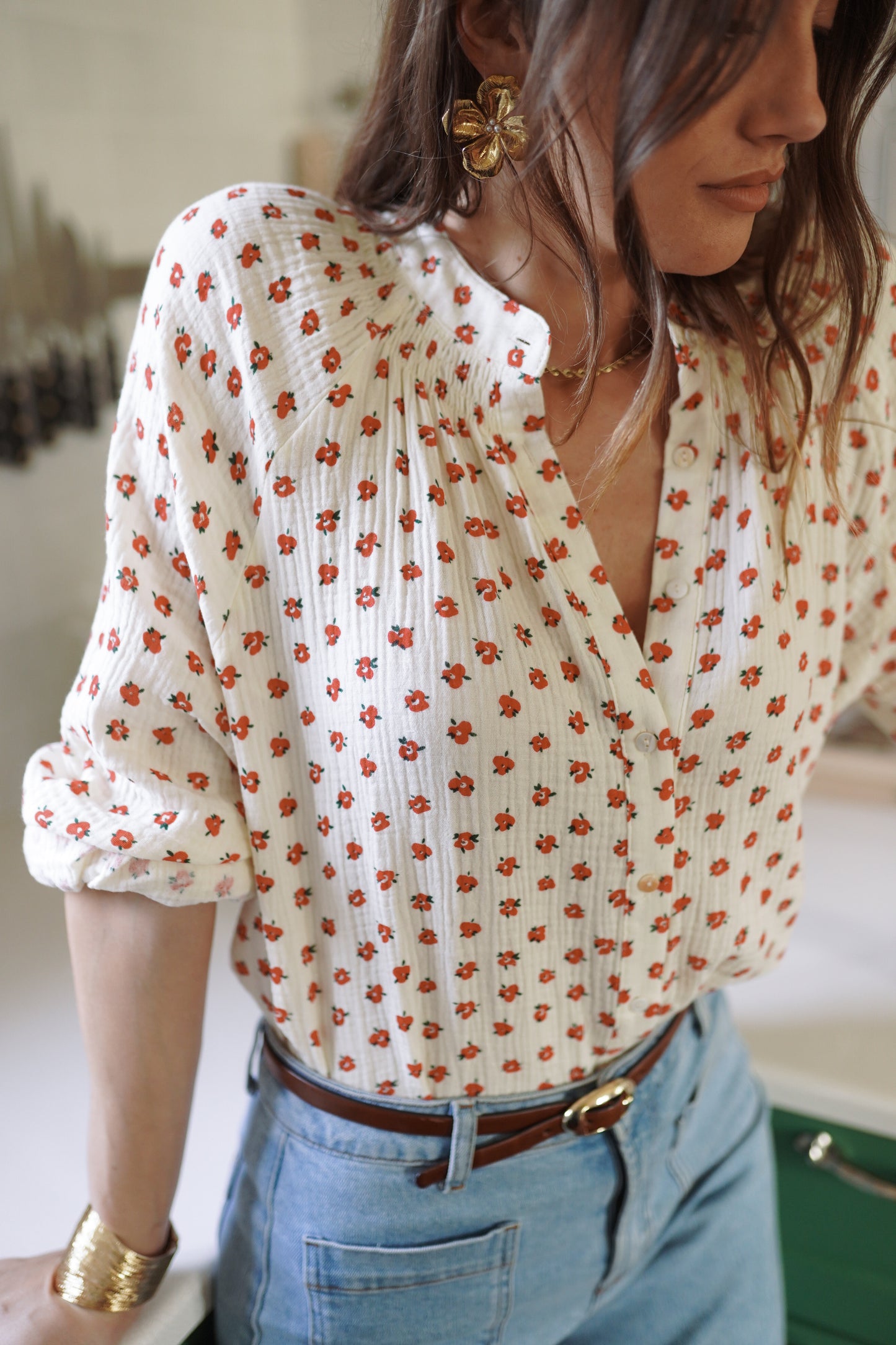 Ellie red floral cotton blouse