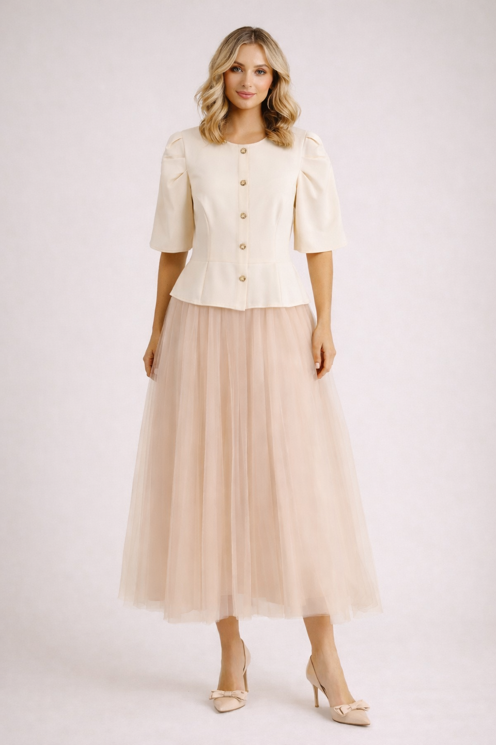 Lucy ivory gold button peplum top