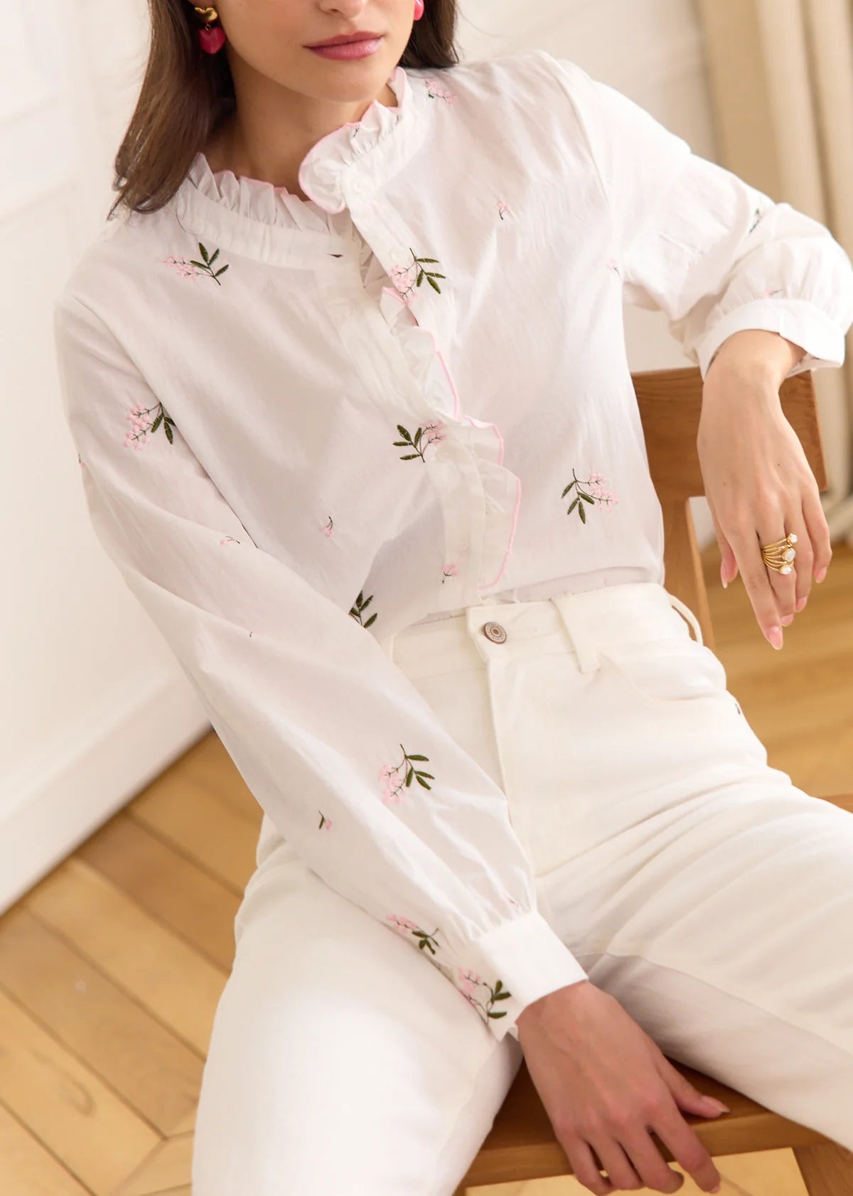 Eliza white blouse with pink flowers