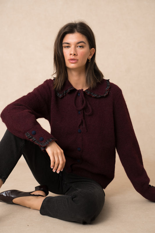 Justine burgundy Peter Pan collar jumper