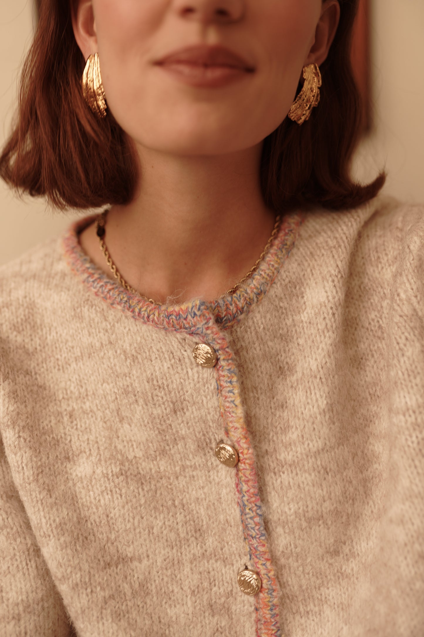 Tilly beige rainbow trim cardigan