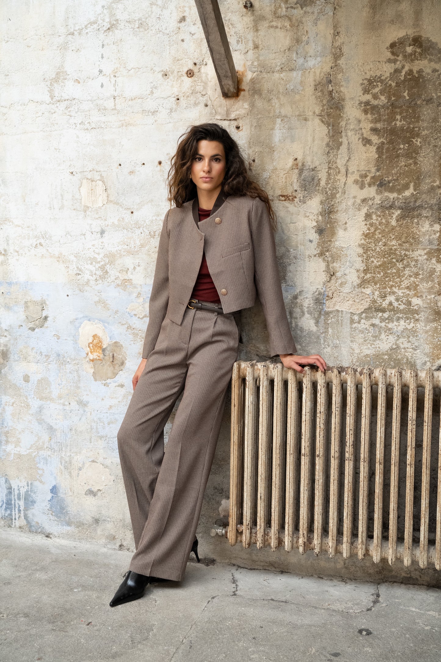 Hazel houndstooth cropped blazer