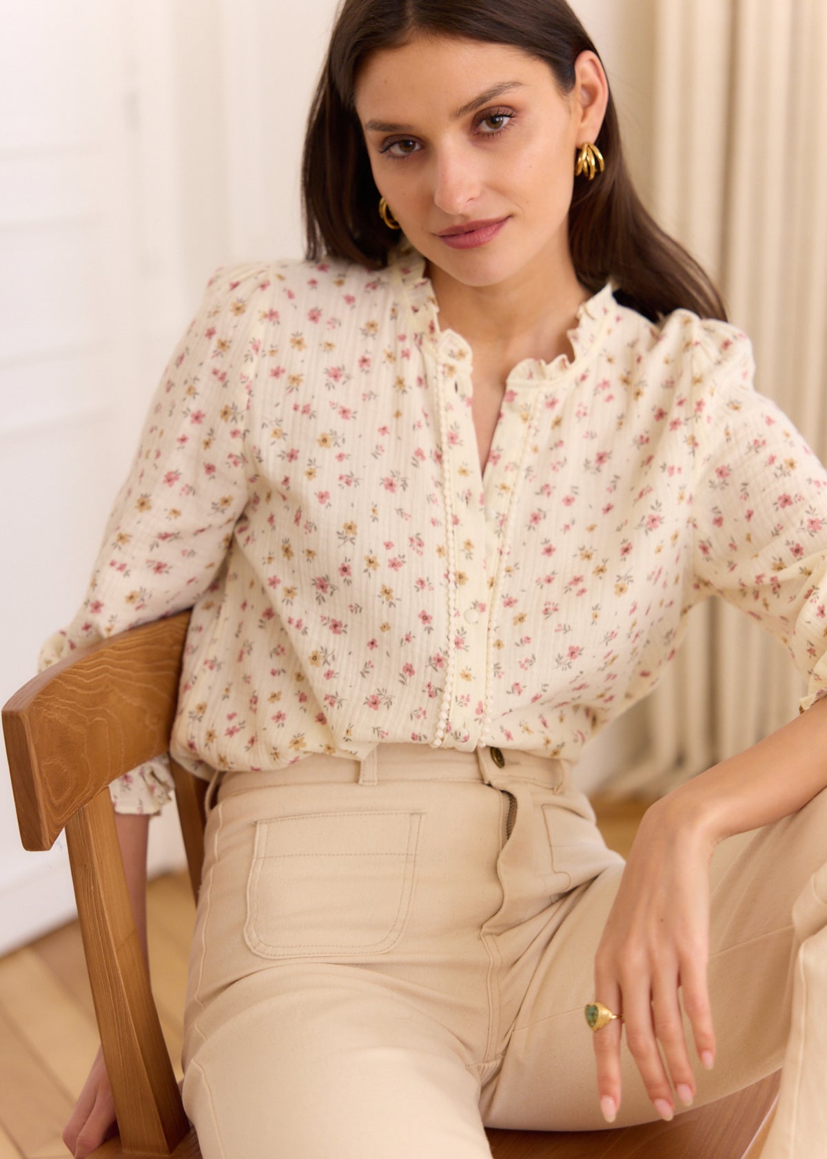Celeste cheesecloth floral blouse