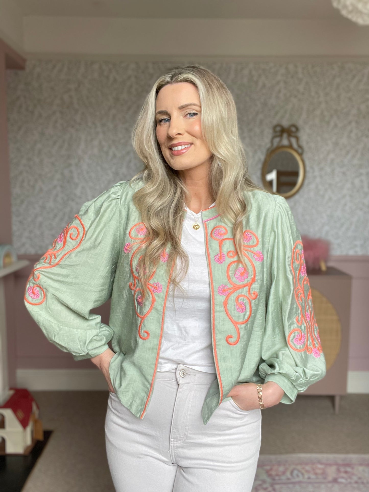 Ottilie mint floral boho jacket
