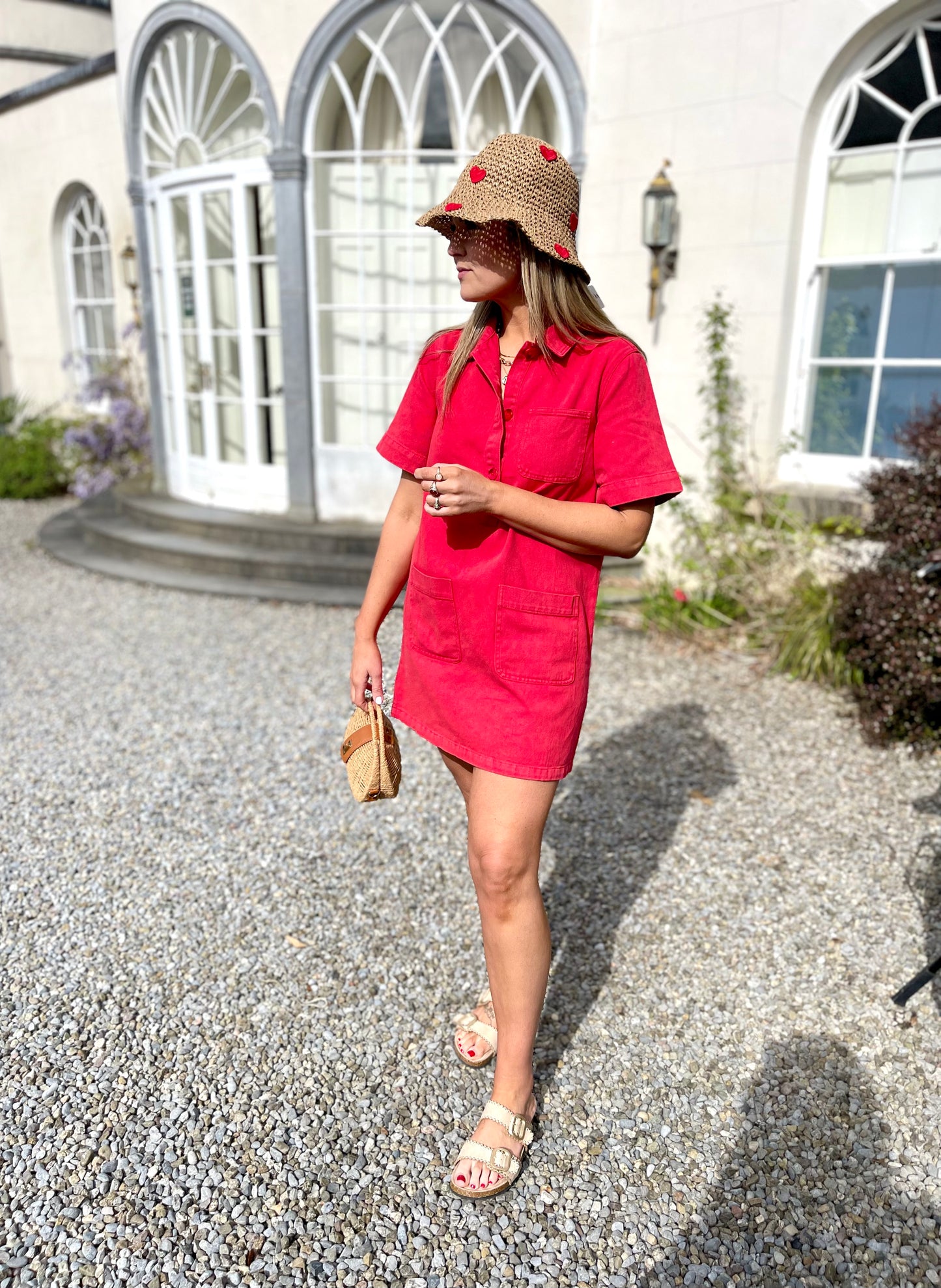 India red denim shift dress