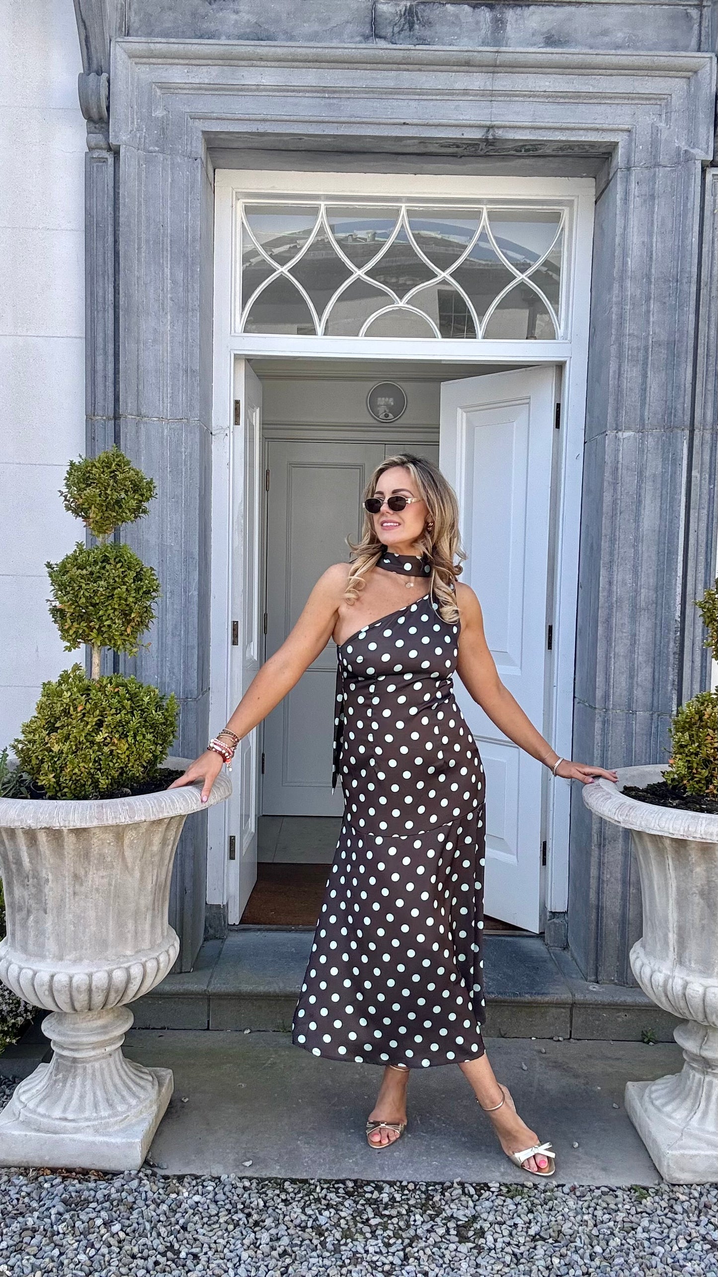Moira satin polka dot neckerchief dress