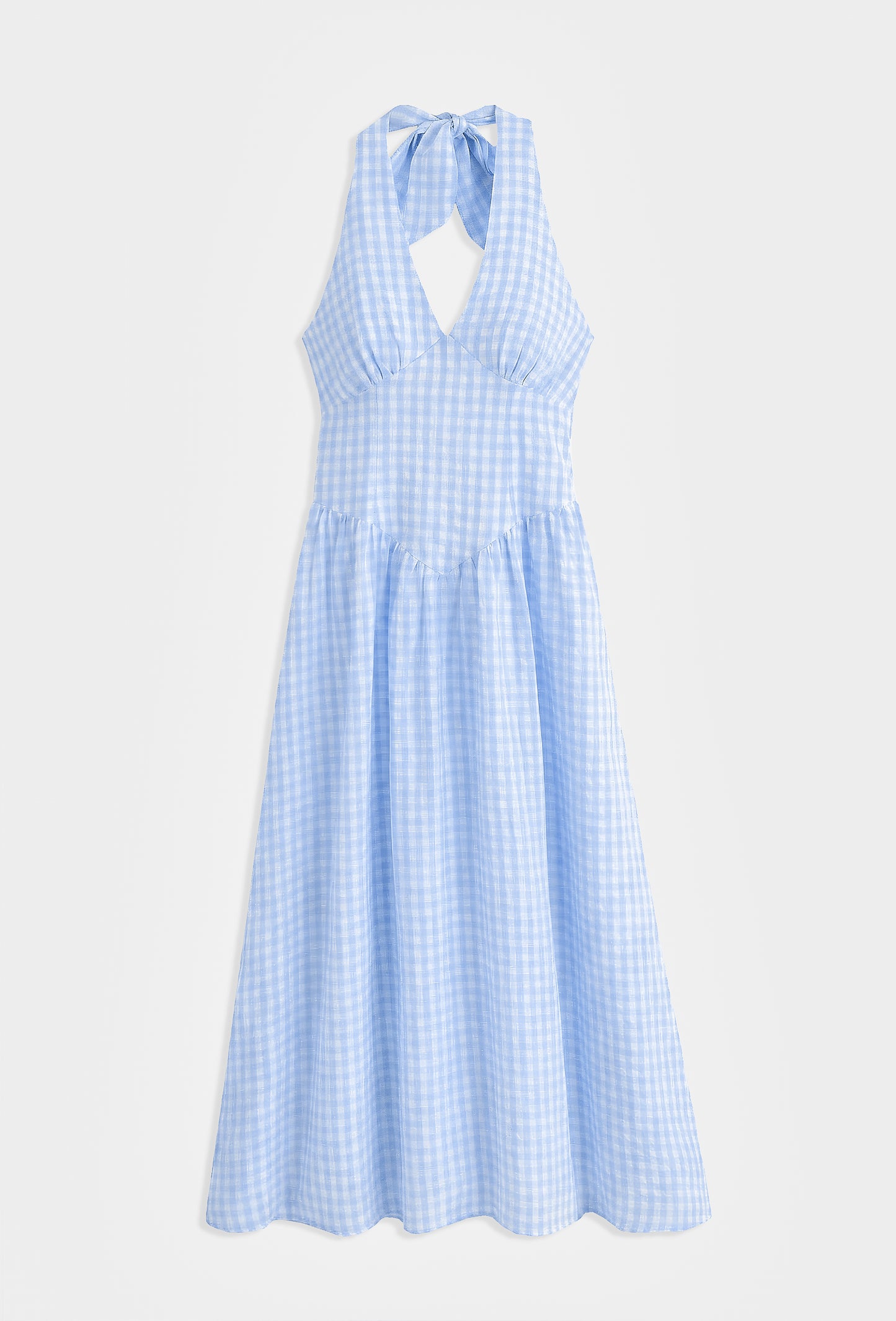 Lila gingham halter neck midi dress