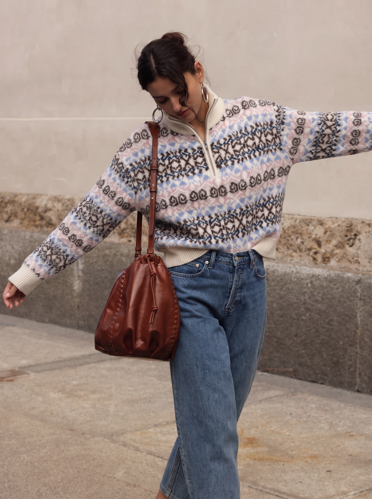 Molly fair isle pink zip up jumper
