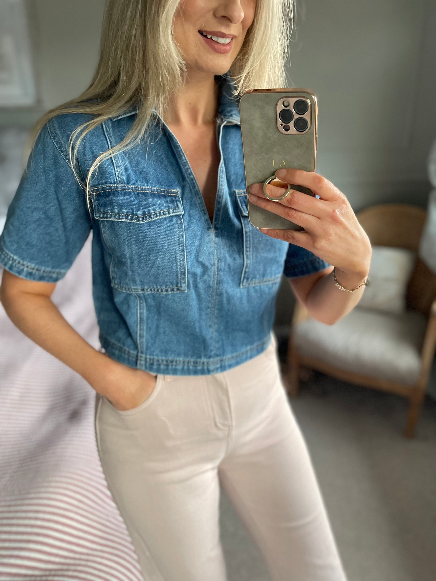 Millie blue denim cropped top