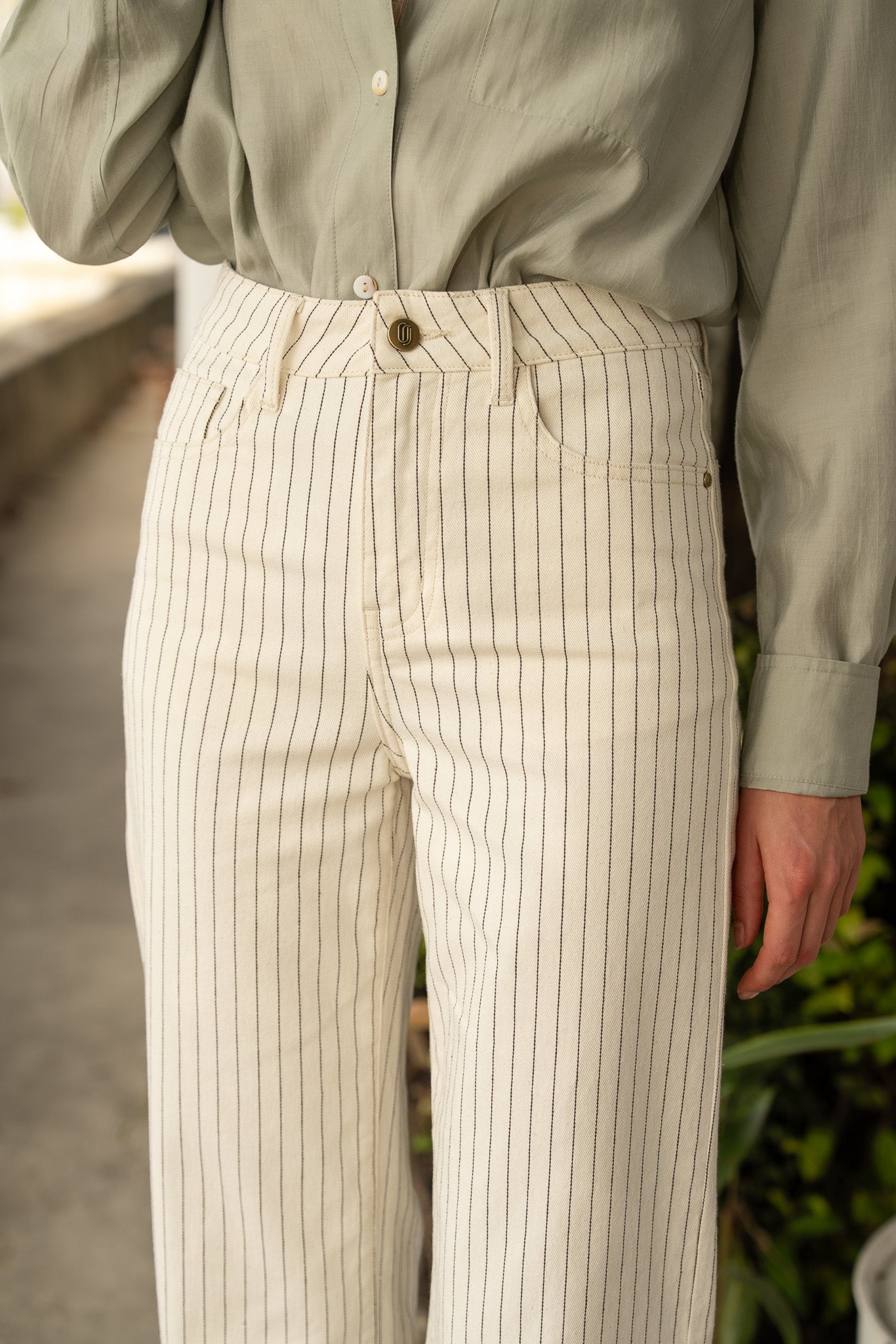 Stripe wide leg jeans
