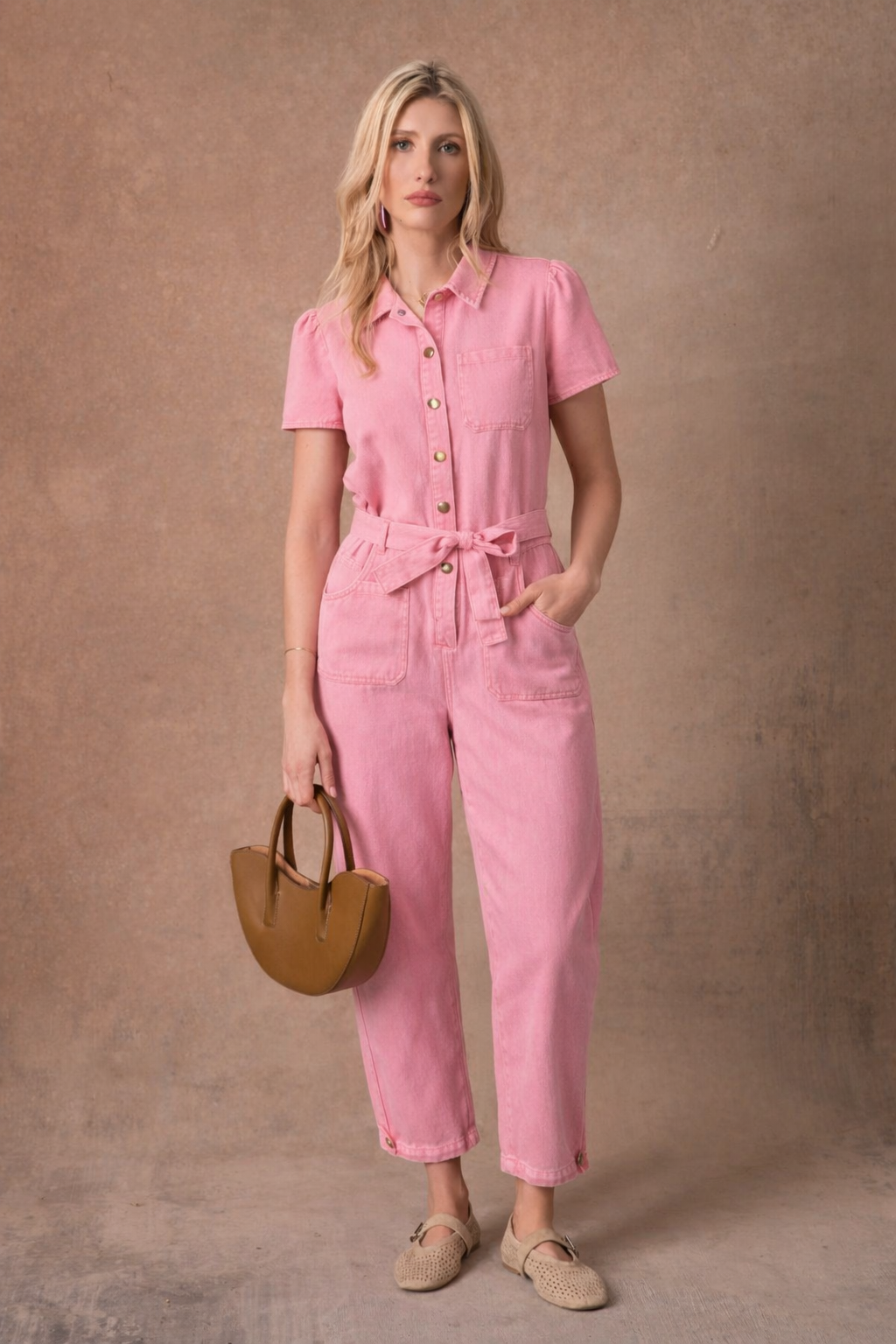 Preorder Bella candy pink denim jumpsuit