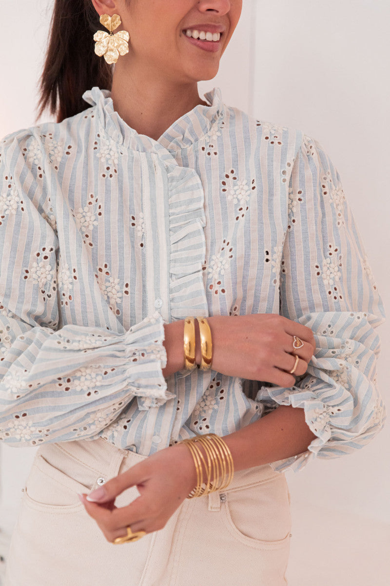 Sandra blue embroidered lace blouse