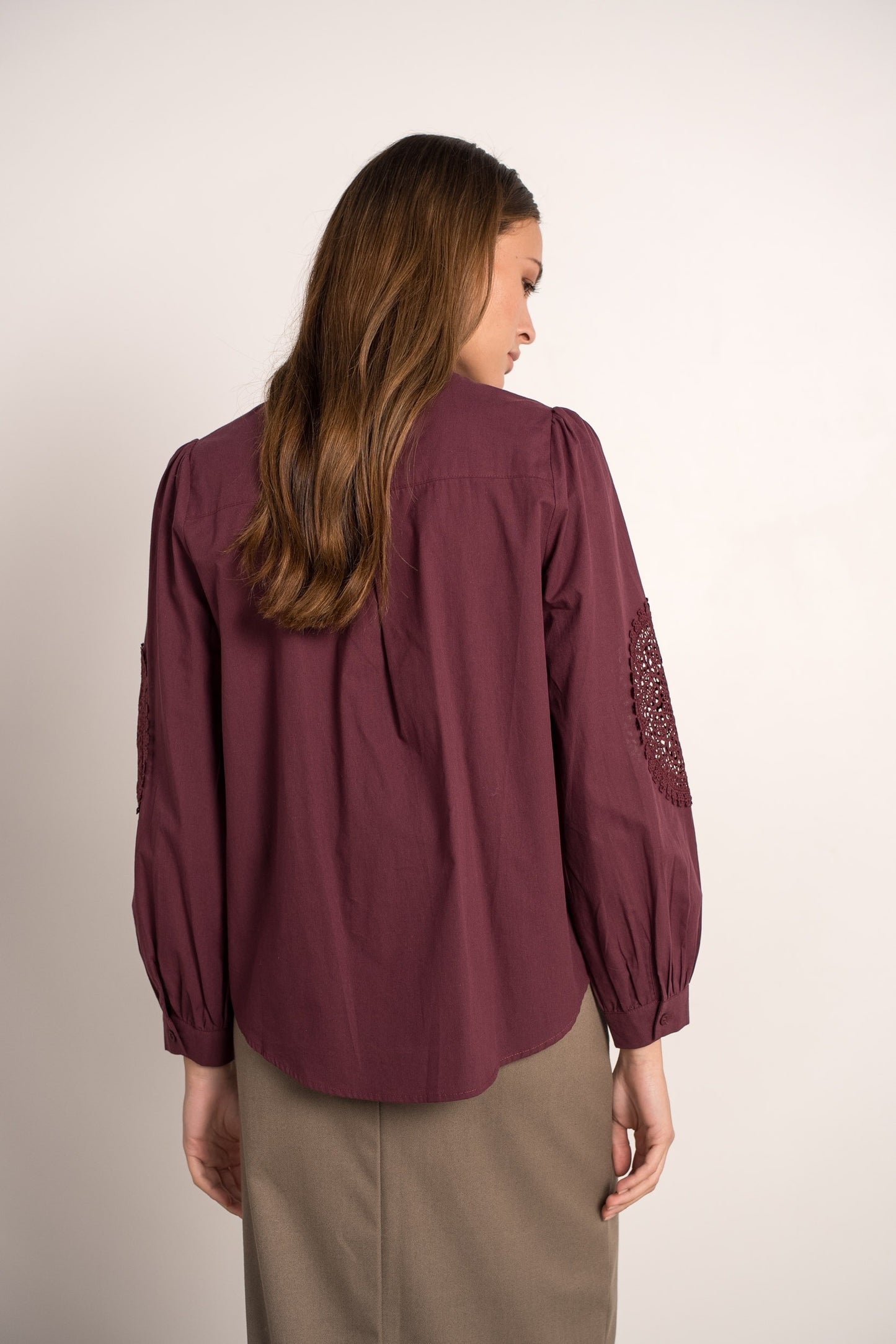 Tamara burgundy embroidery sleeve blouse