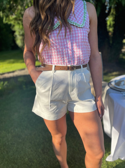 Cara white cotton shorts with belt