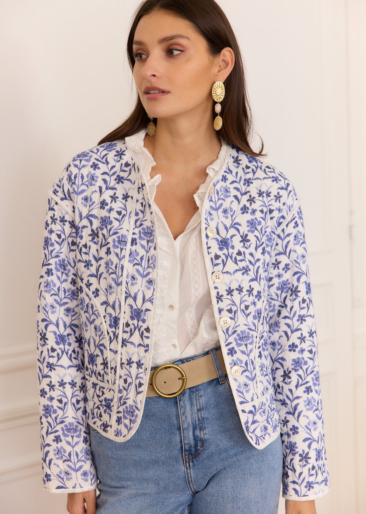 Ophelia blue floral quilted jacket