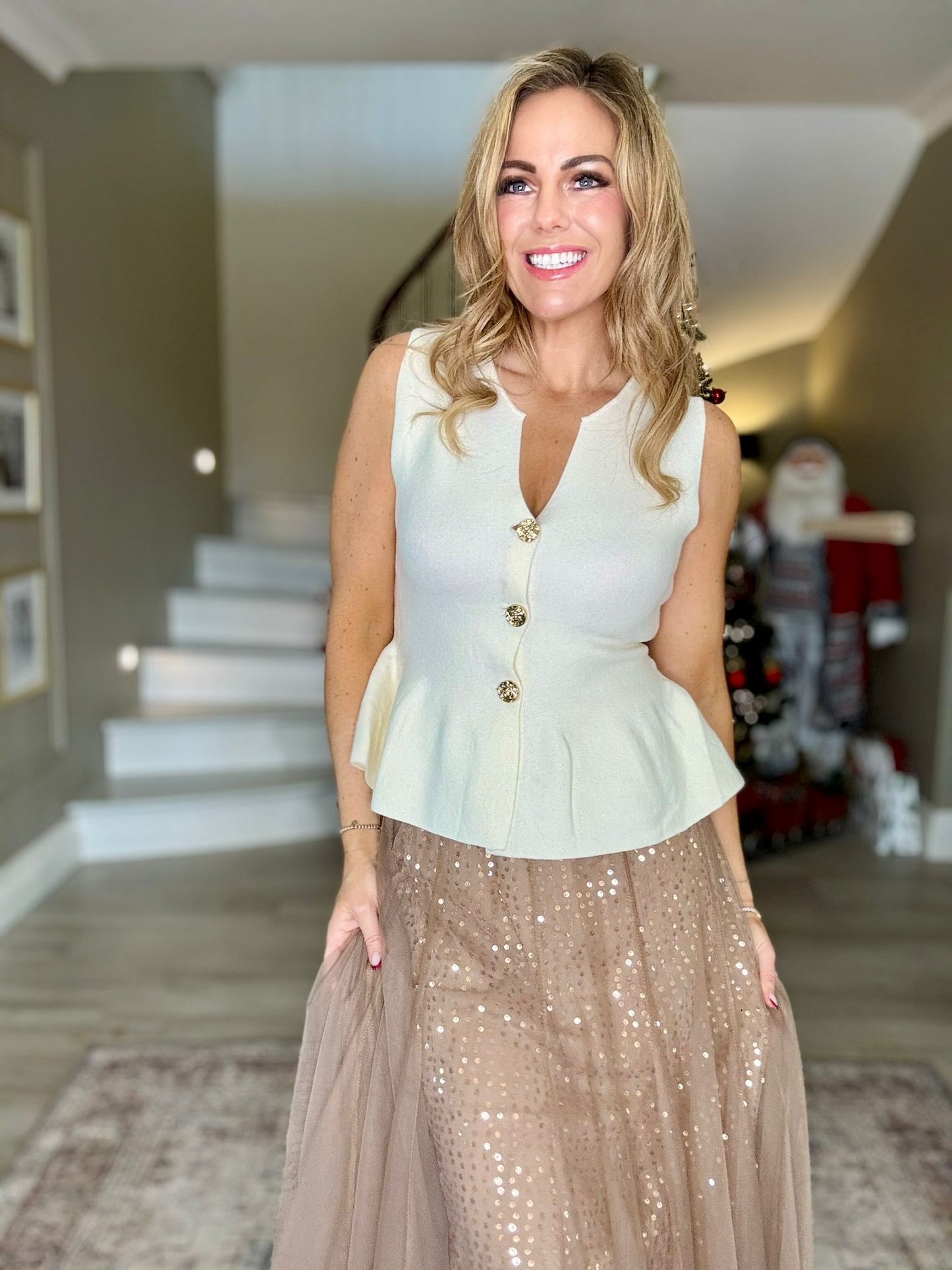 Charlotte taupe double layer sequin tulle skirt