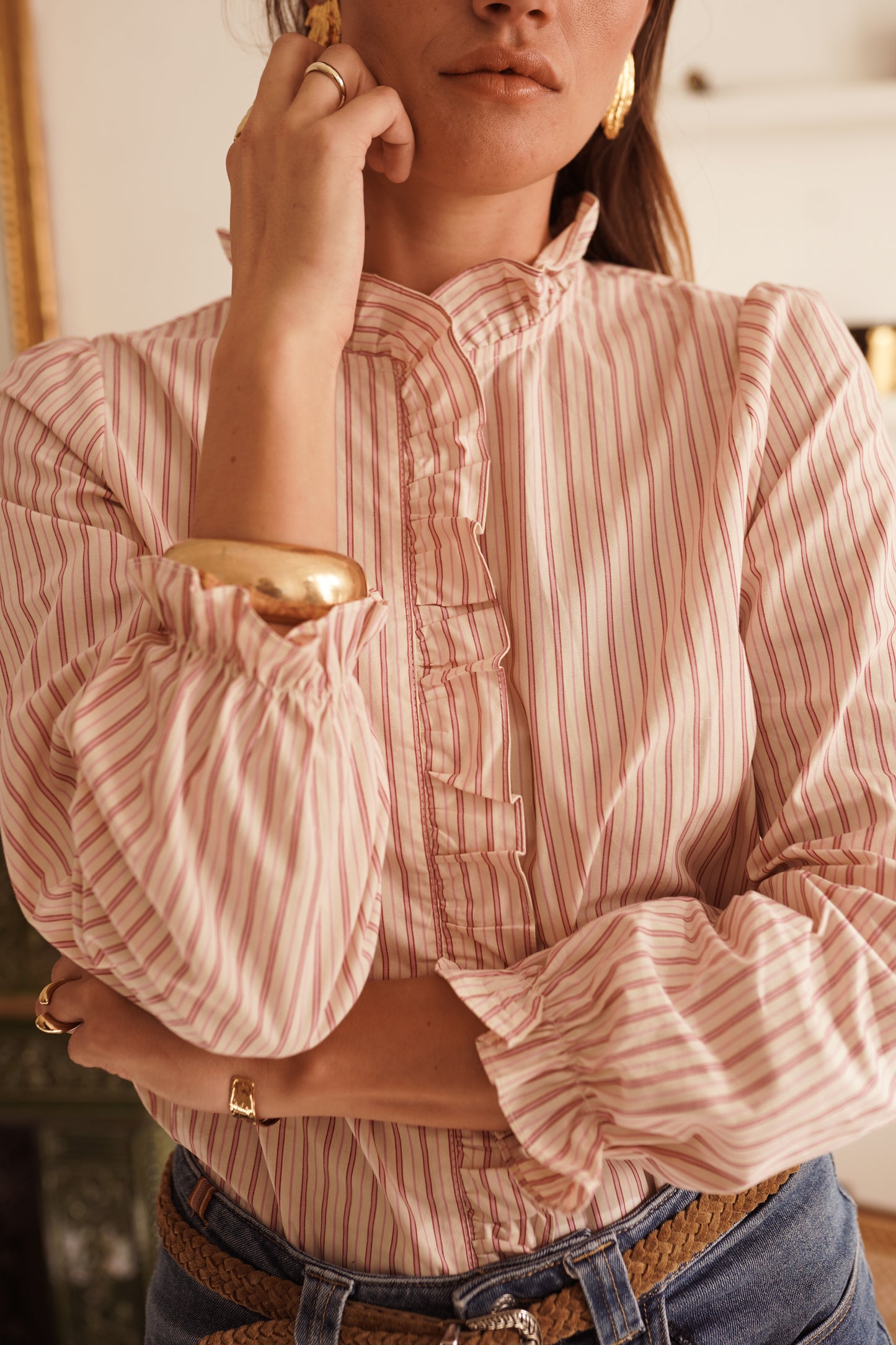 Simone pink striped cotton blouse