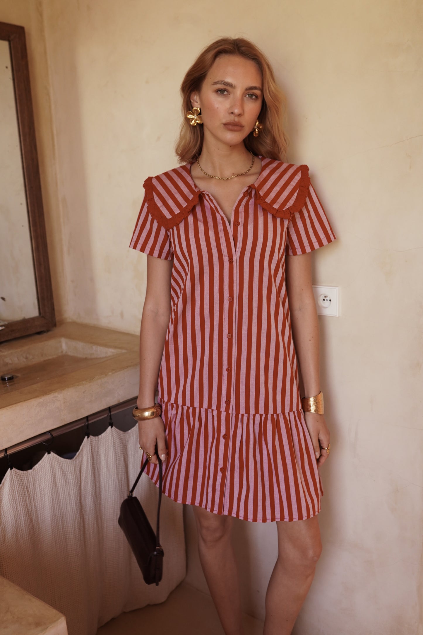 Beth pink & red stripe dress