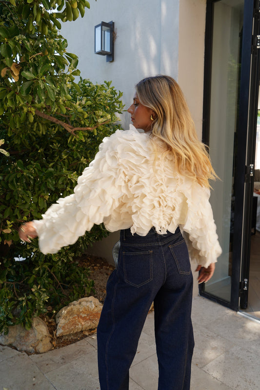 Kim ivory ruffle floral bolero jacket