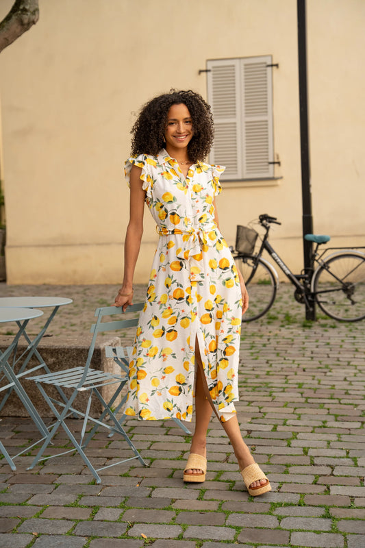 Lemon cotton button down dress