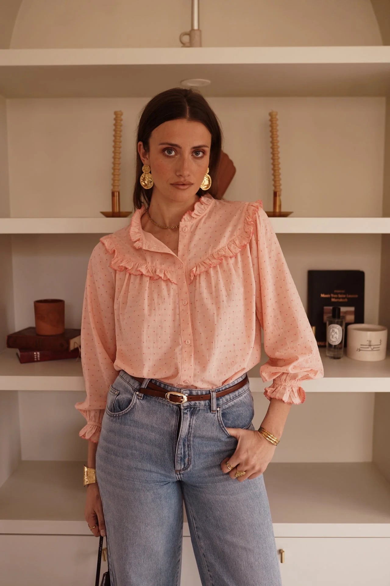 Tara pink heart frill blouse