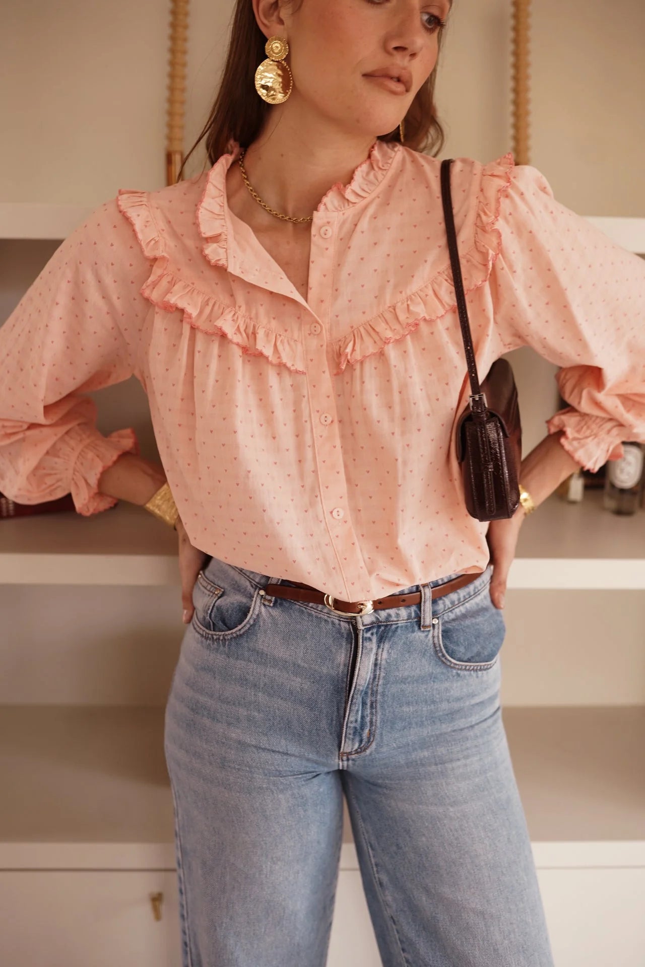 Tara pink heart frill blouse