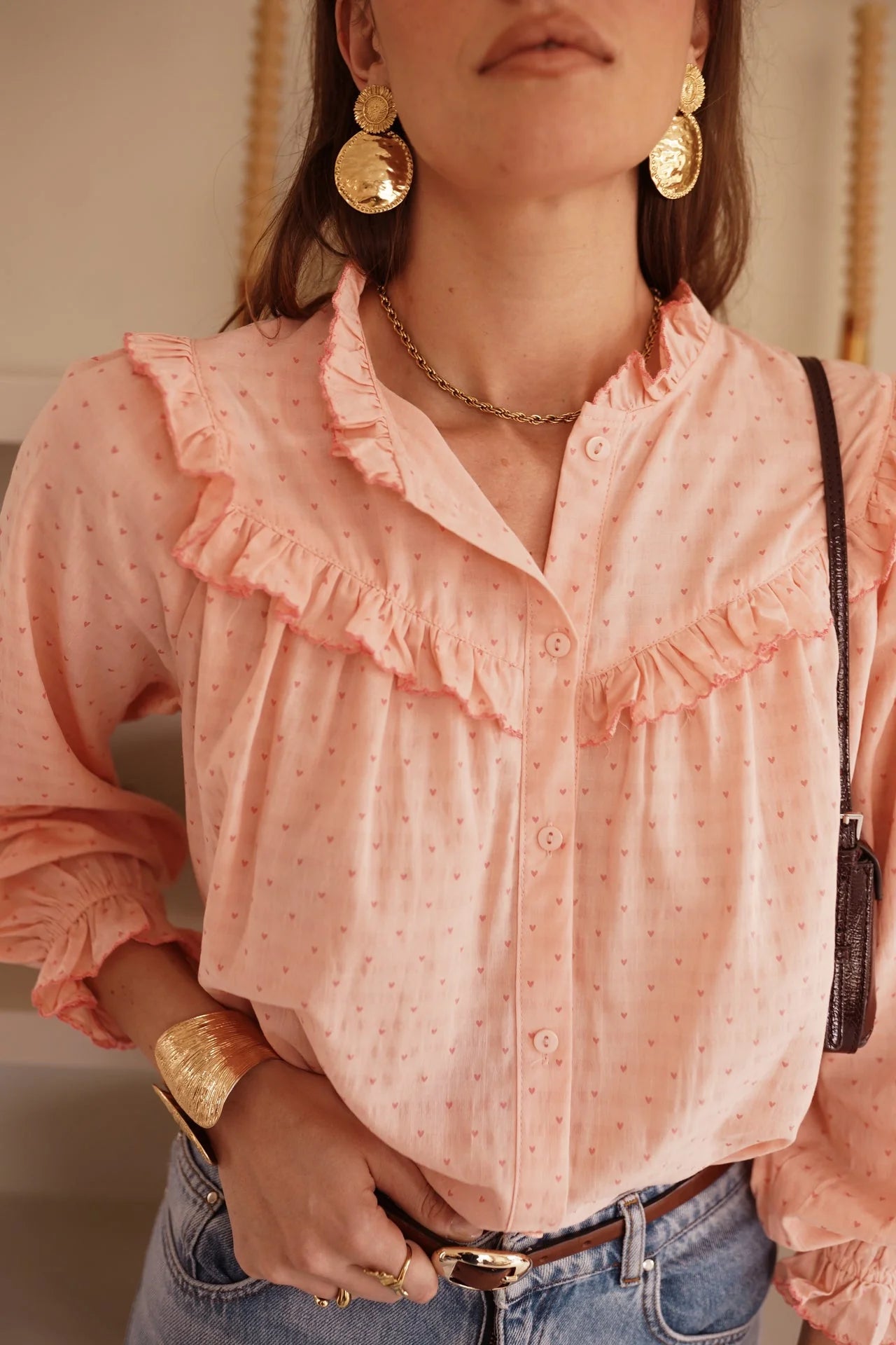 Tara pink heart frill blouse