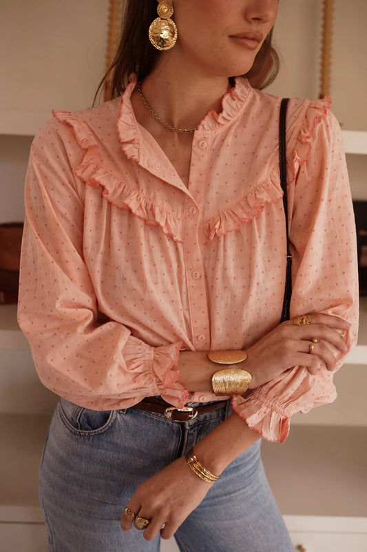 Tara pink heart frill blouse
