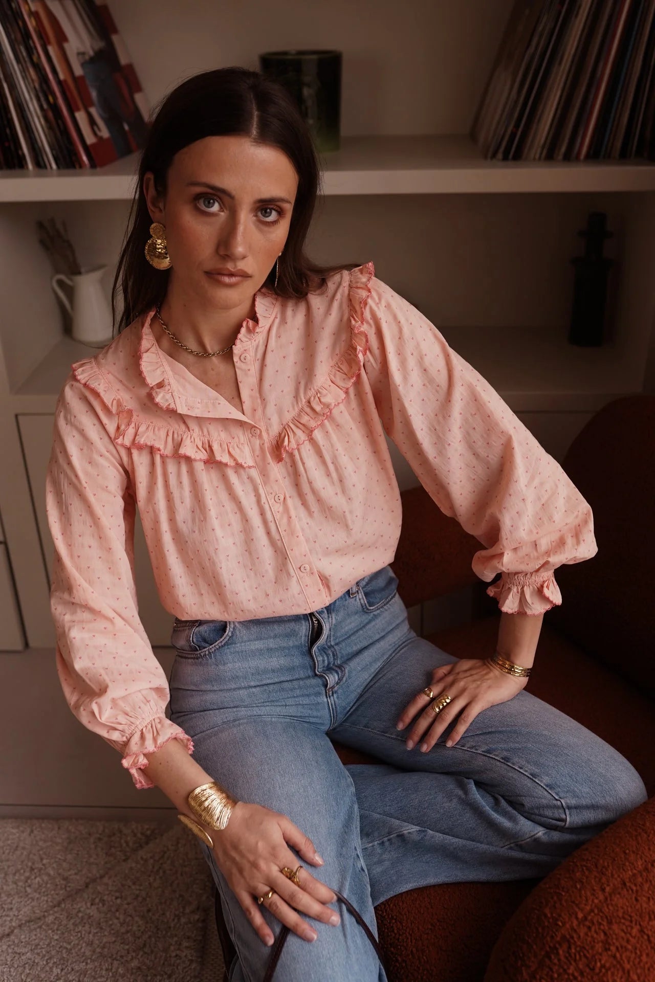 Tara pink heart frill blouse