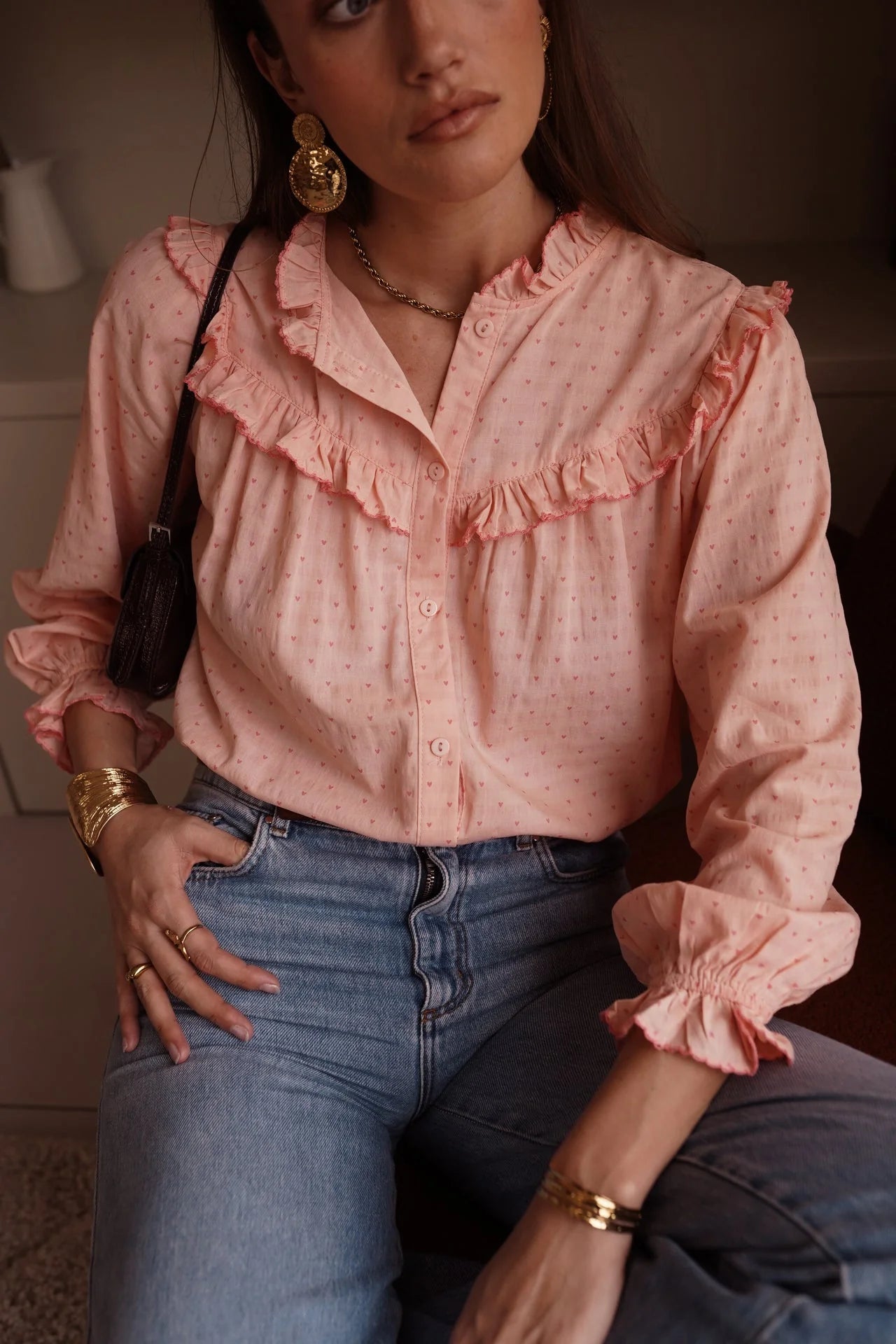 Tara pink heart frill blouse