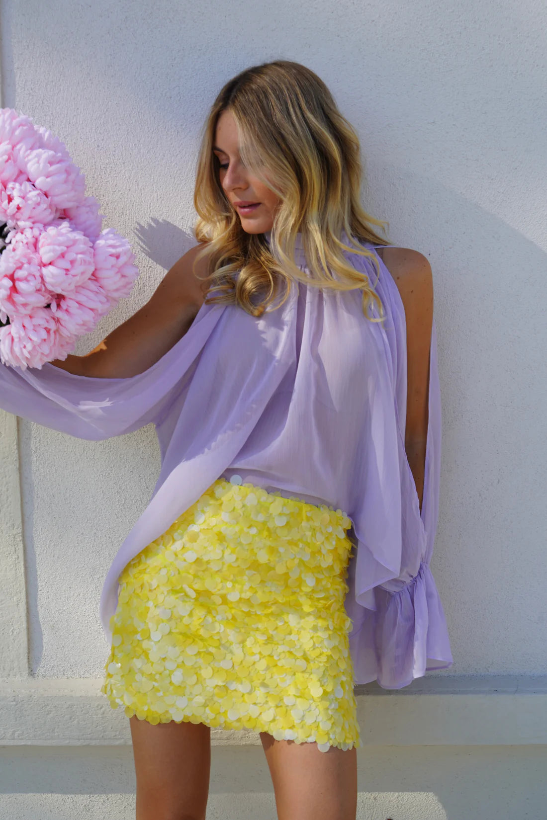 Holly yellow sequin disc mini skirt