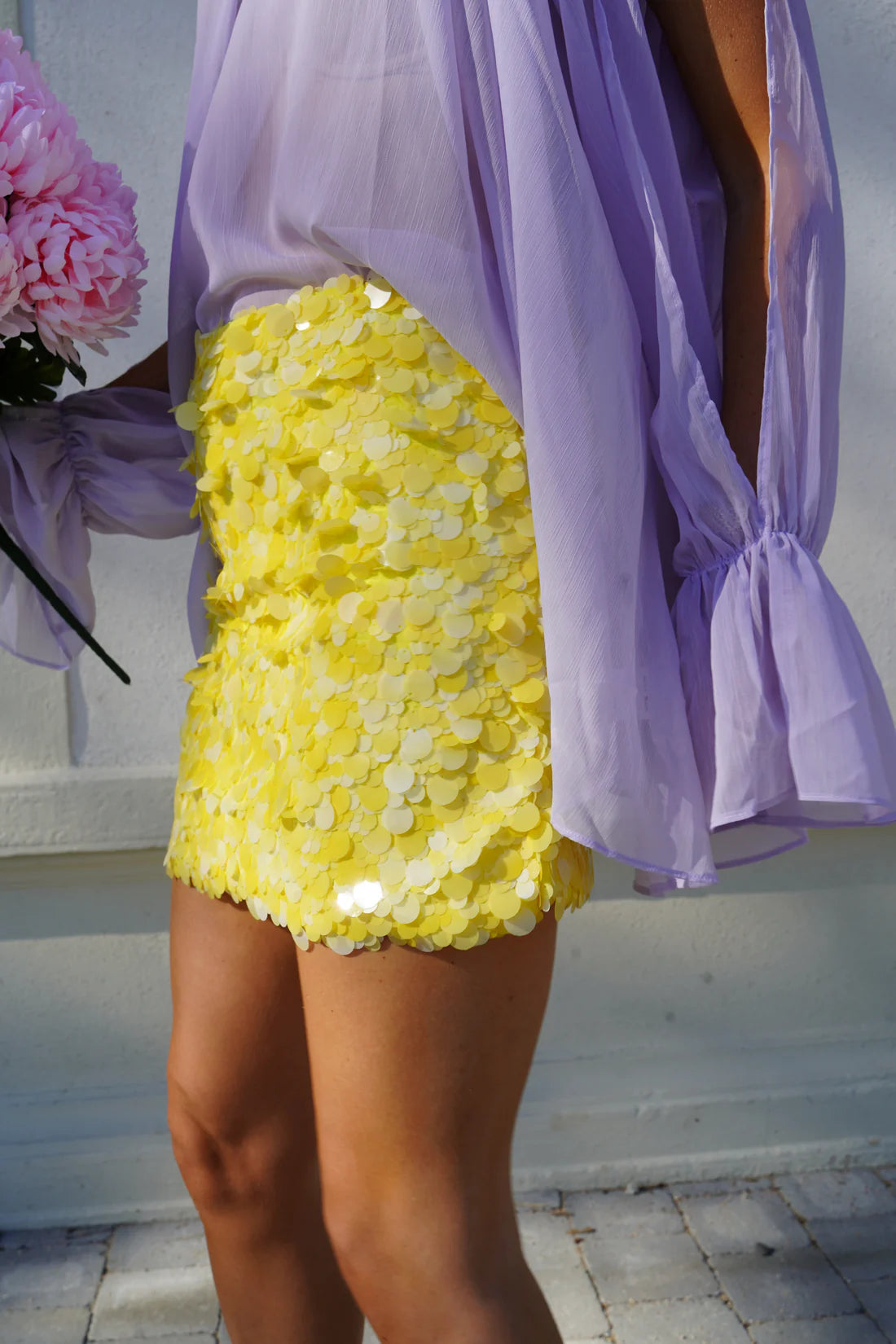 Holly yellow sequin disc mini skirt