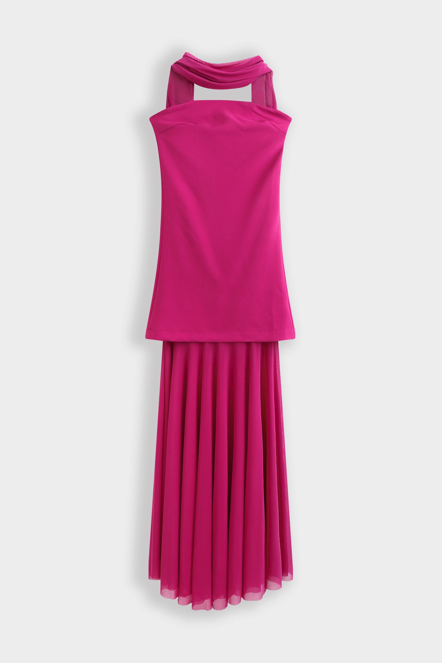 Elodie magenta neck scarf pleated dress