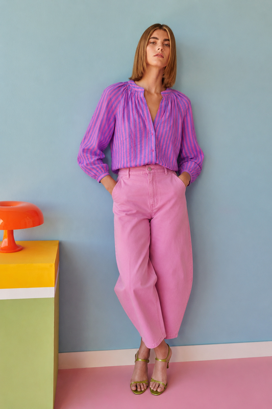 Ana purple stripe boho blouse