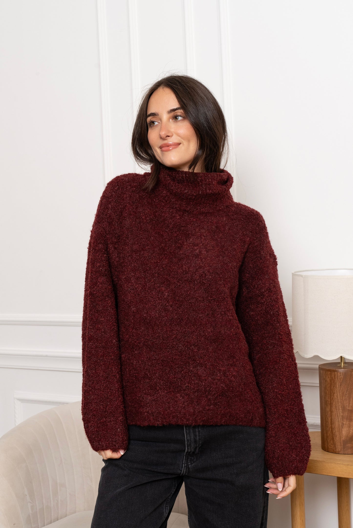 Edith Burgundy polo fluffy jumper