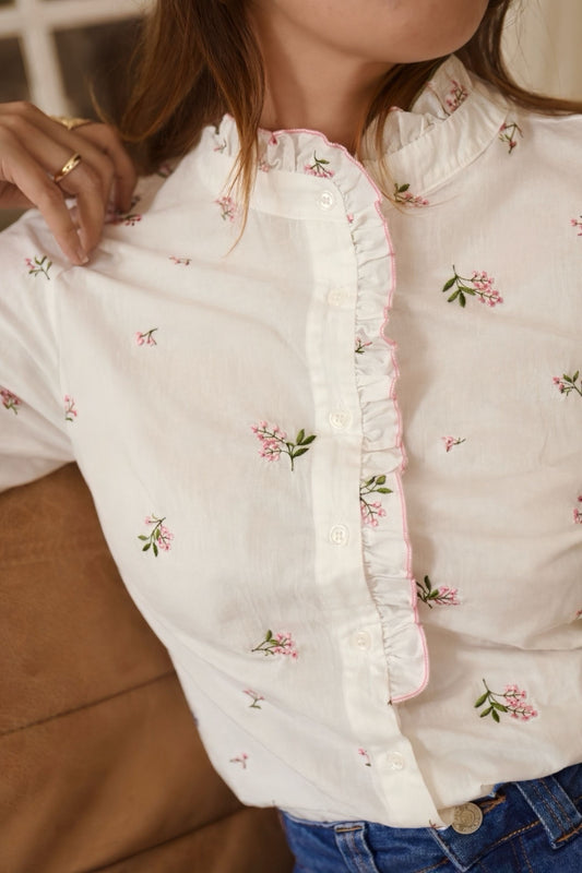 Eliza white blouse with pink flowers