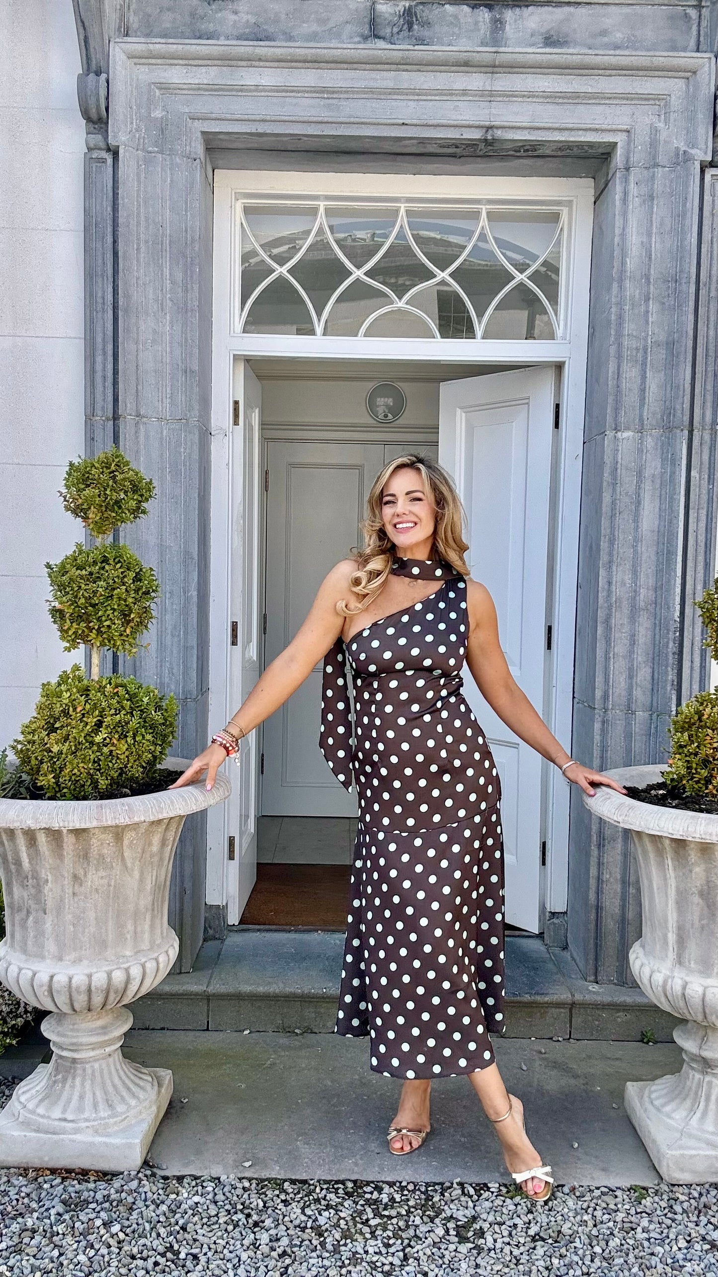 Moira satin polka dot neckerchief dress