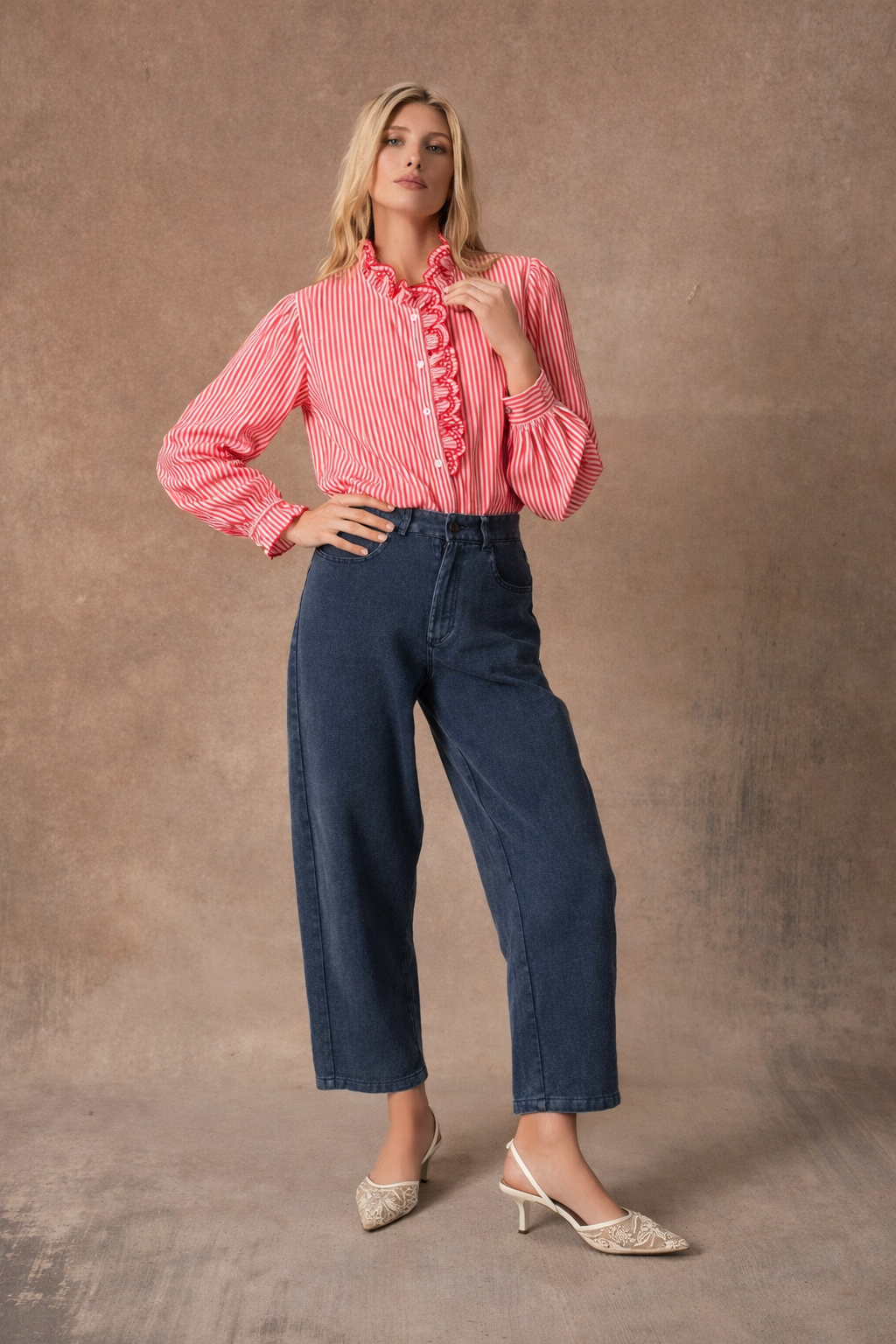 Lilly red striped embroidered blouse