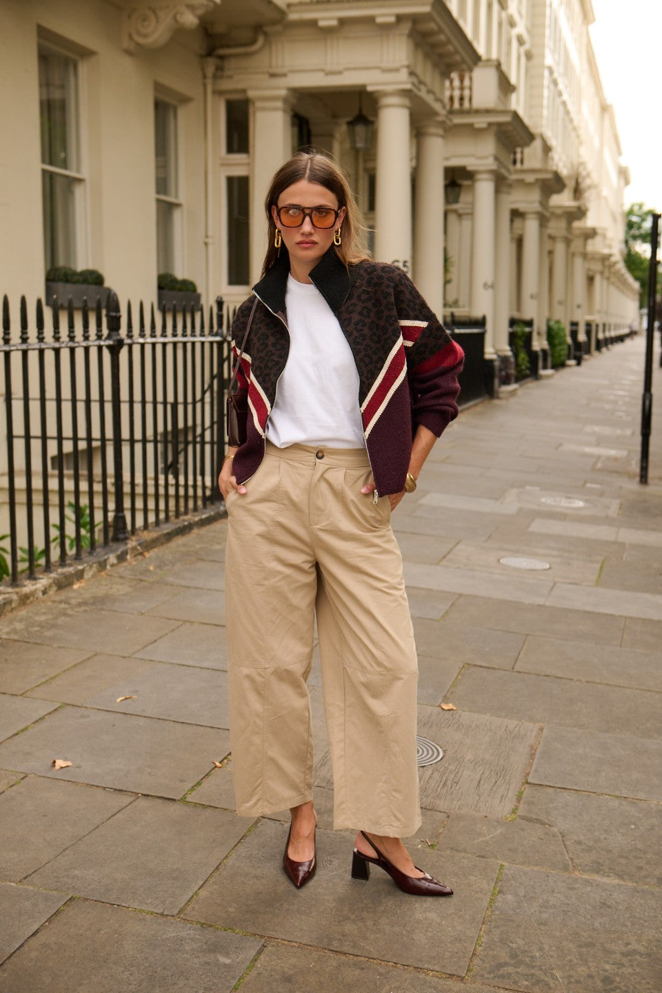 Sadie leopard and burgundy zip cardigan