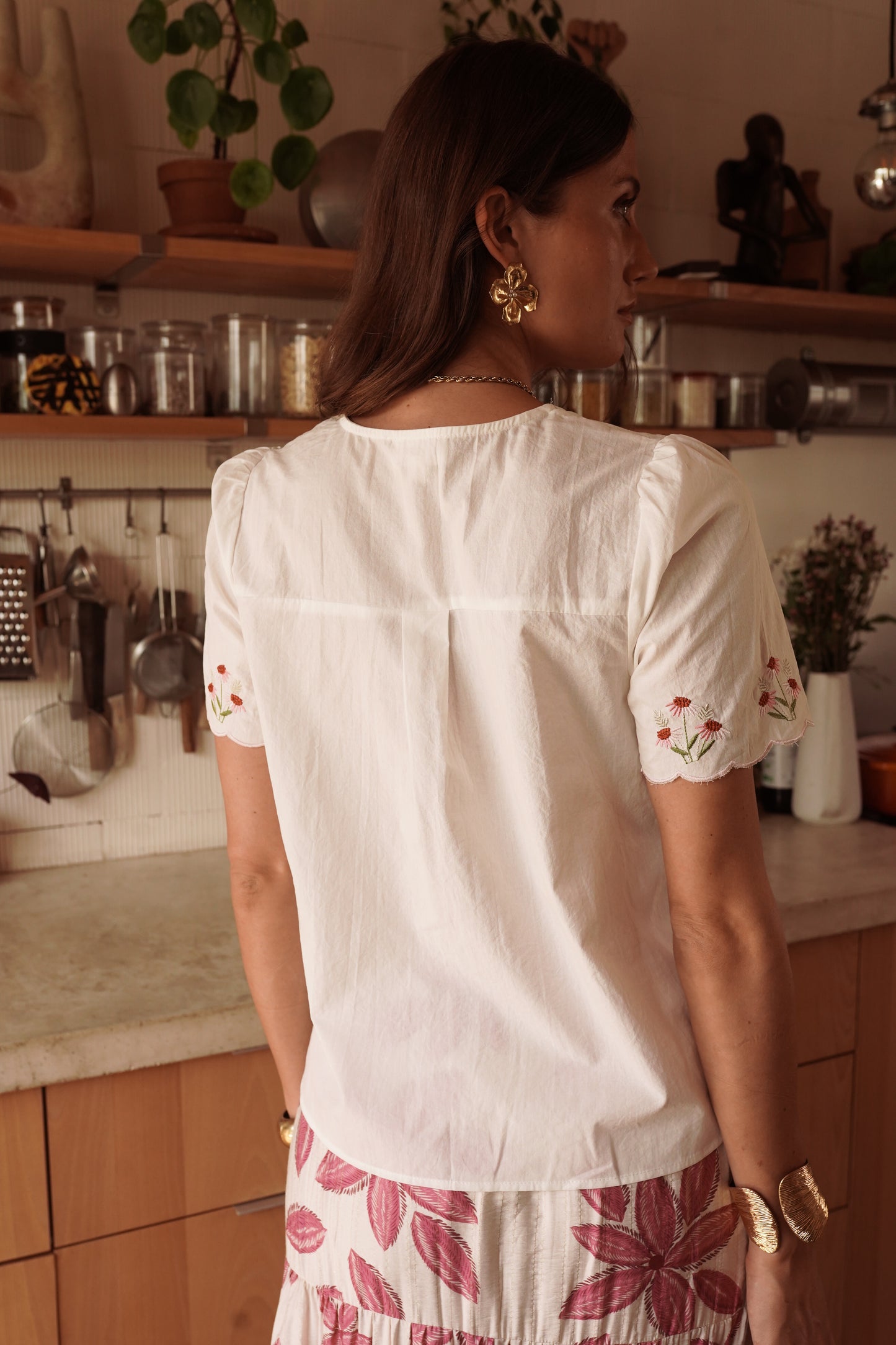 Lena floral tie front white blouse