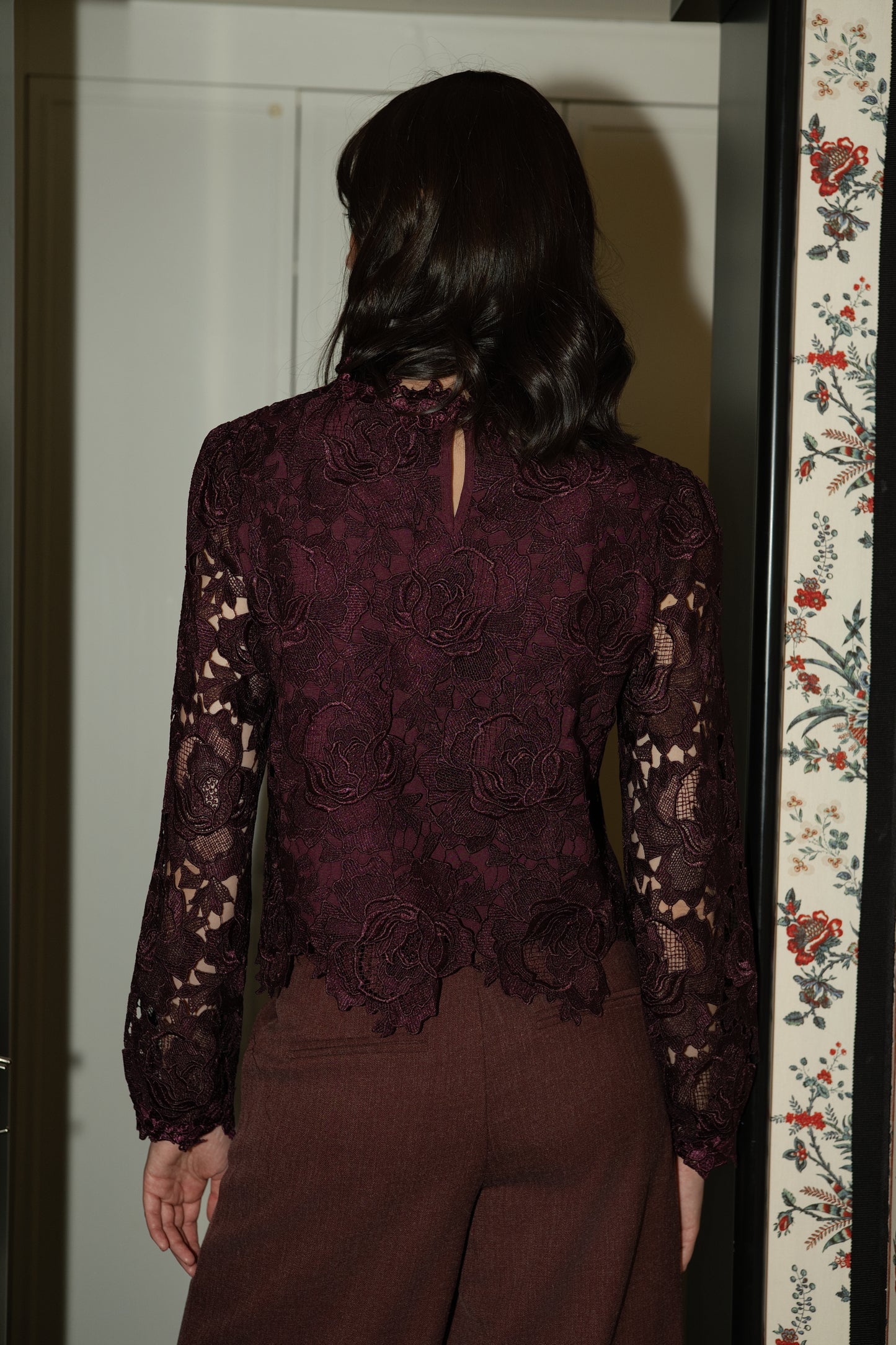 Millie burgundy lace long sleeve top