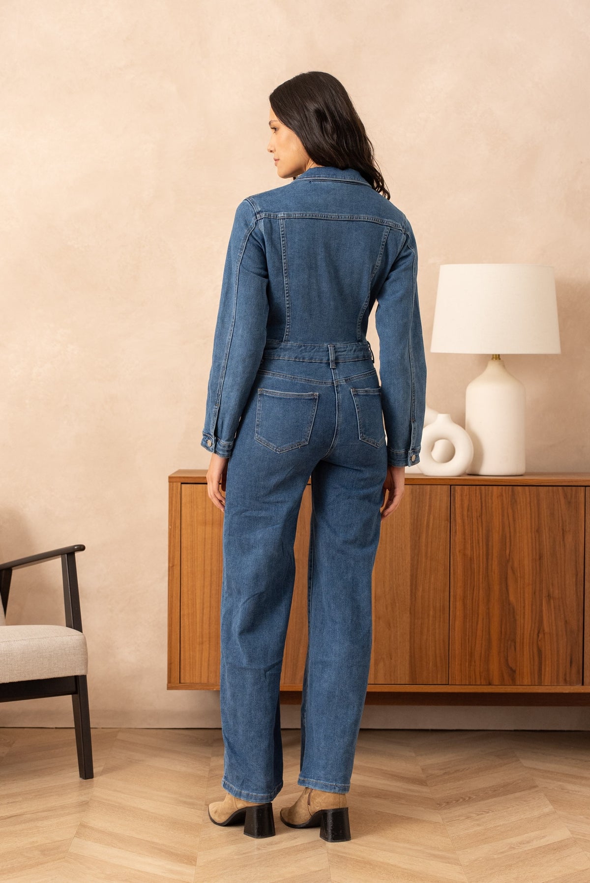 Zoe blue wash denim jumpsuit
