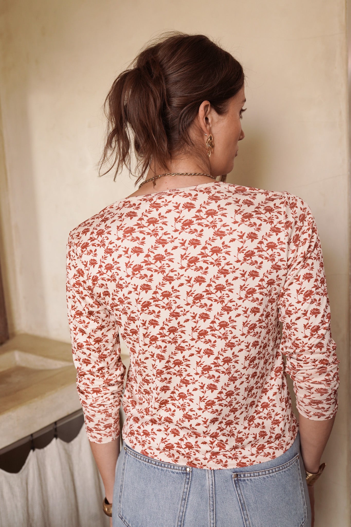 Lily ribbed floral cardigan top